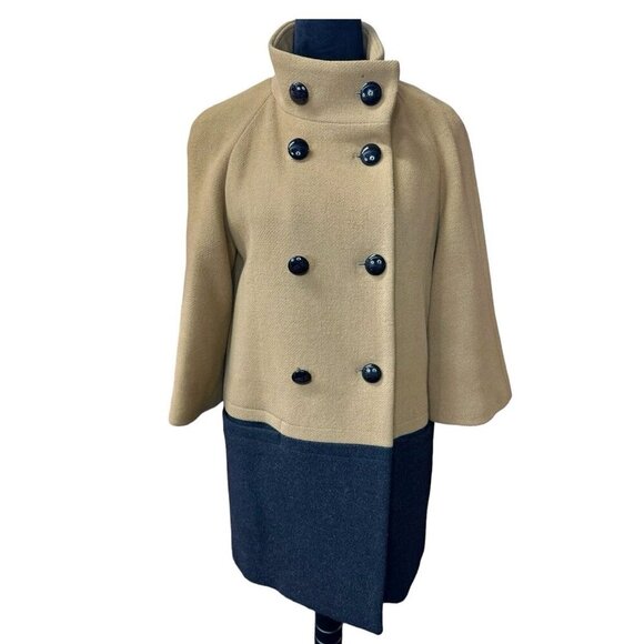 COACH Wool Angora two tones Coat Black Beige logo buttons sz Medium - Picture 1 of 9